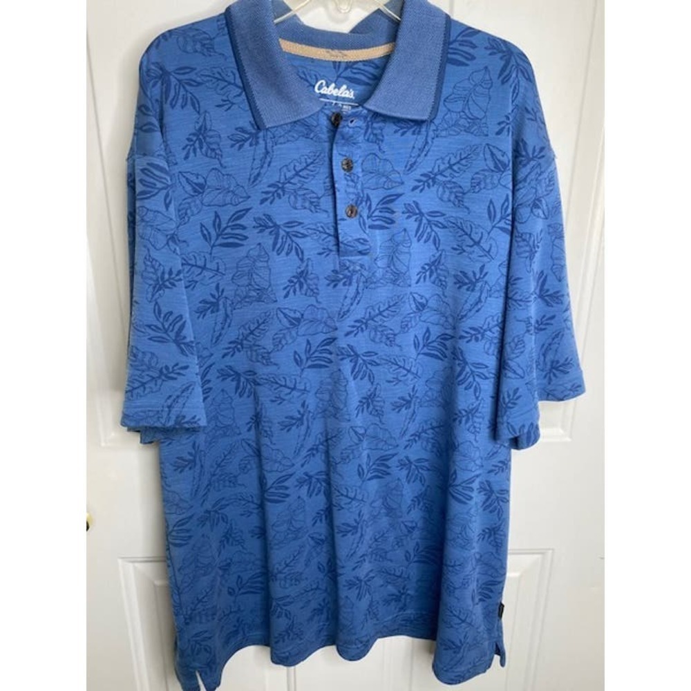 Cabela's Men's Polo Print Shirt Size Large Blue Modal